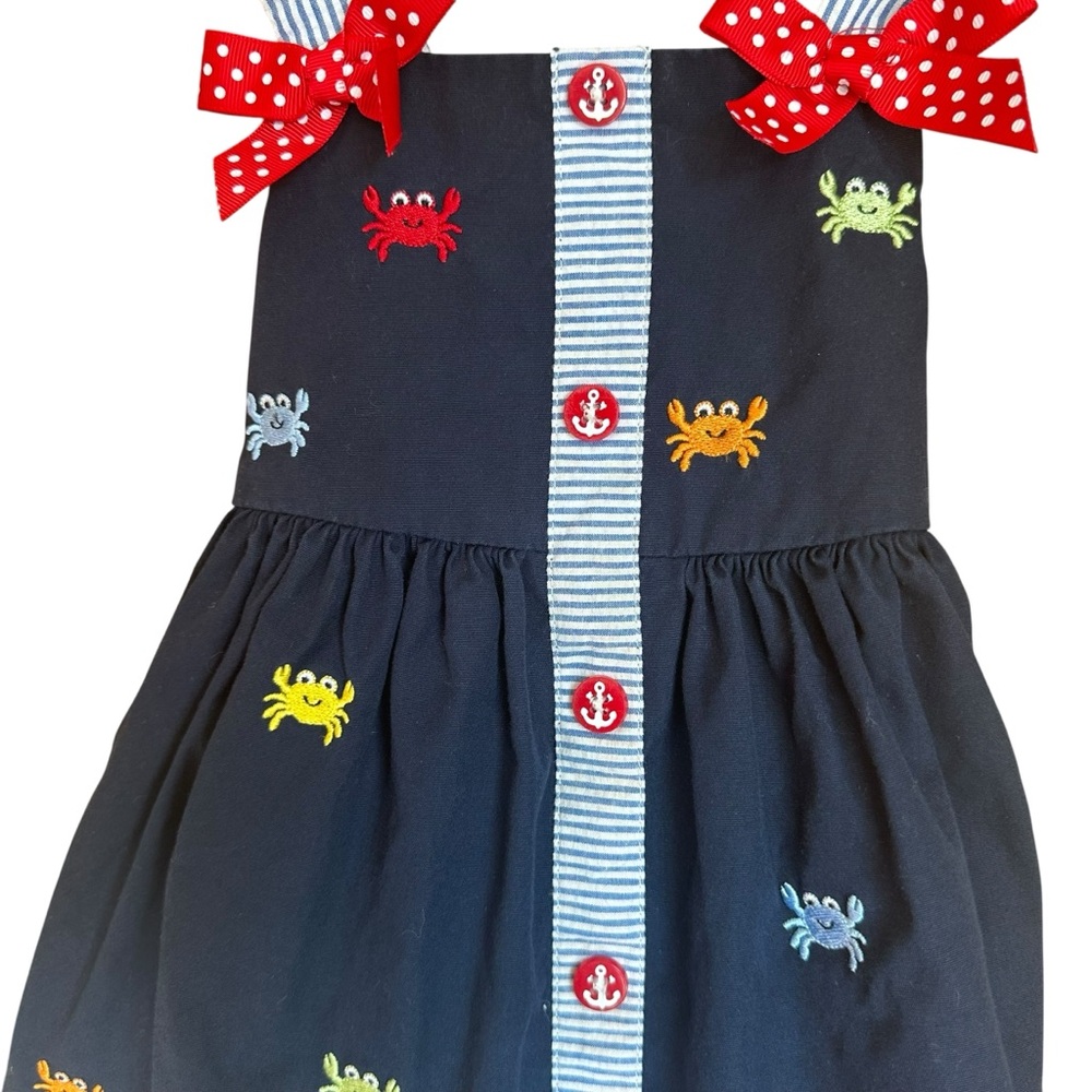 Good Lad Crab Embroidered Nautical Red White and Blue Dress 2T - Picture 2 of 7